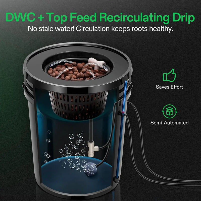 VIVOSUN DWC Hydroponics Grow System with Top Drip Kit, 5-Gallon Deep Water Culture, Recirculating Drip Garden System with Multi-Purpose Air Hose, Air Pump, and Air Stone (8 Buckets + Top Drip Kit) by GreenHaven Gardens