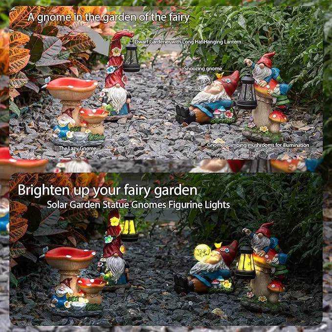 Solar Garden Statue Gnomes Figurine Lights,Funny Gnomes Standing on Mushrooms with Lanterns, with Lanterns Outdoor Yard Decorations for Patio Porch Home, Garden Gifts for Women Mom by GreenHaven Gardens