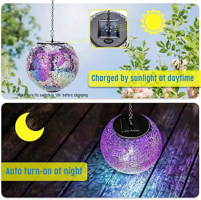 VCUTEKA Solar Lanterns Outdoor Waterproof - Hanging Solar Lights Garden LED Lanterns Mosaic Crack Glass Design for Landscape Patio Yard Garden Pathway Decoration by GreenHaven Gardens