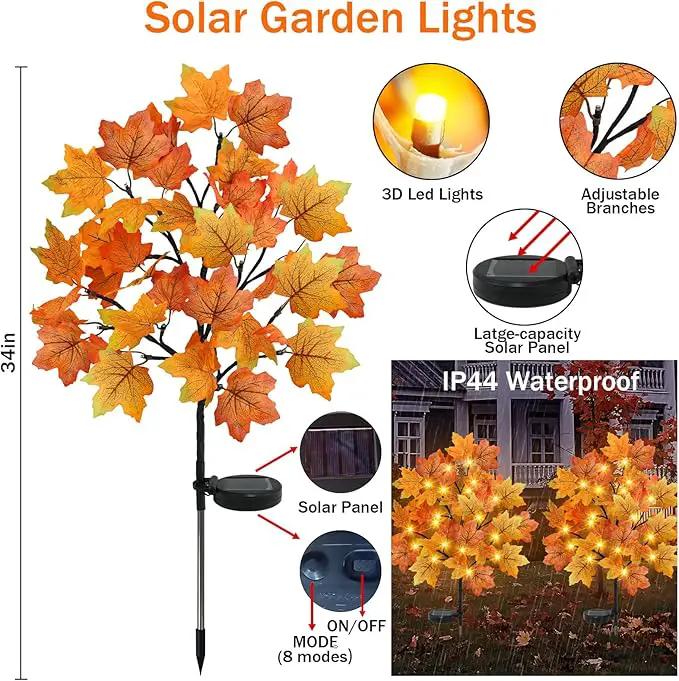 TORONTOKYO 4 Pack Fall Solar Outdoor Lights, Fall Decor 80 LED Maple Leaves Solar Stake Light with 8 Modes, Waterproof Fall Garden Lights Thanksgiving Decorations for Autumn Yard Pathway Outside by GreenHaven Gardens