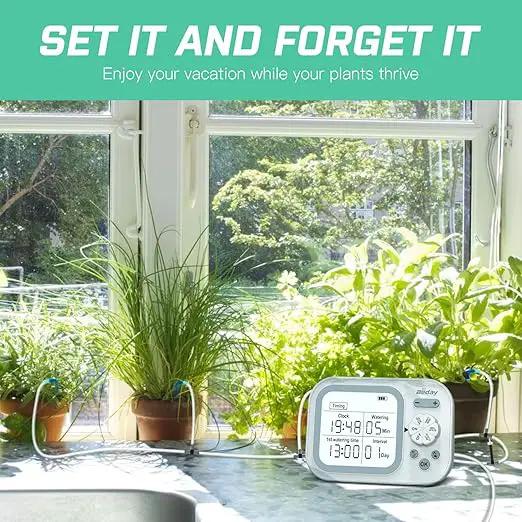 Automatic Plant Waterer Indoor Self Watering System for 15 Potted Plants, Auto Drip Irrigation Kit Programmable Water Timer with Smart Humidity Detection by GreenHaven Gardens