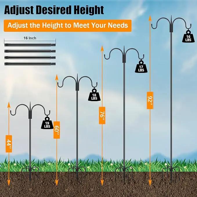 FEED GARDEN Adjustable Double Shepherds Hook for Outdoor with 5 Prong Base 92 Inch Heavy Duty Two Sided Bird Feeder Pole for Hanging Plant Baskets, Solar Light Lanterns, Wind Chimes 2 Pack by GreenHaven Gardens