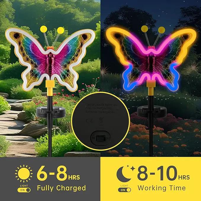 Solar Butterfly Lights,Solar Garden Decor, Outdoor Garden neon Lights,Butterfly Solar Stake Lights,Yard Patio Pathway Decoration Outdoor(Yellow, 2pack) by GreenHaven Gardens
