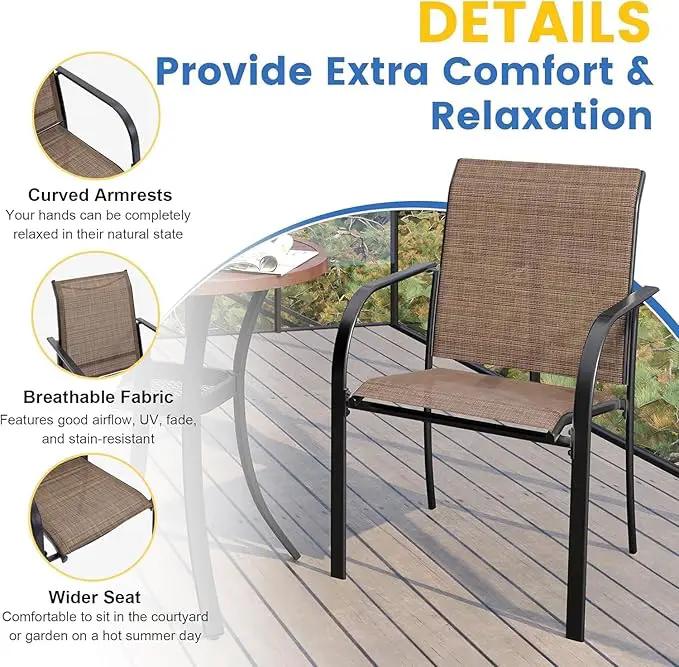 VICLLAX Patio Dining Set for 8, Outdoor Furniture Set Includes 53" Round Patio Table and 8 Patio Sling Chairs, Black Tabletop and Brown Fabric by GreenHaven Gardens