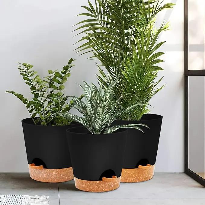 GARDIFE 10/9/8 inch Plant pots, planters for Indoor Plants, self Watering Plant Pot, Flower pots, Black by GreenHaven Gardens