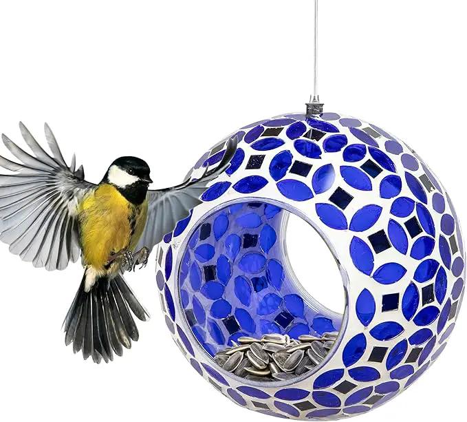 Sunnydaze 6-Inch Glass Mosaic Hanging Bird Feeder for Outdoors - Fly-Through Wild Bird Feeder - Lavender Mosaic by GreenHaven Gardens