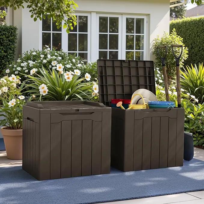 Greesum 31 Gallon Deck Box for Outside, All Weather Outdoor Storage Boxes for Patio Furniture Set, Package Delivery Box, Garden Tools, Brown(Set of 2) by GreenHaven Gardens