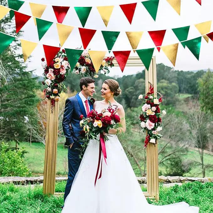 Christmas Party Decorations Triangle Pennant Banner Flag Red Green Gold Metallic Fabric Bunting Garland for Xmas Holiday Wedding Bridal Shower Birthday Bachelorette Graduation New Year Party Supplies by GreenHaven Gardens