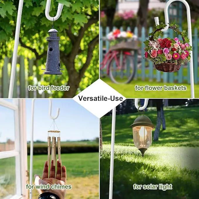 Hummingbird Feeder Stand Pole -30 inch Shepherds Hooks for Outdoor Garden Decor, 5 Prong Bird Feeder Pole for Hanging Birdfeeders,Plant,String Light - Heavy Duty Wind Chime Stand,Shepards Hook-White by GreenHaven Gardens
