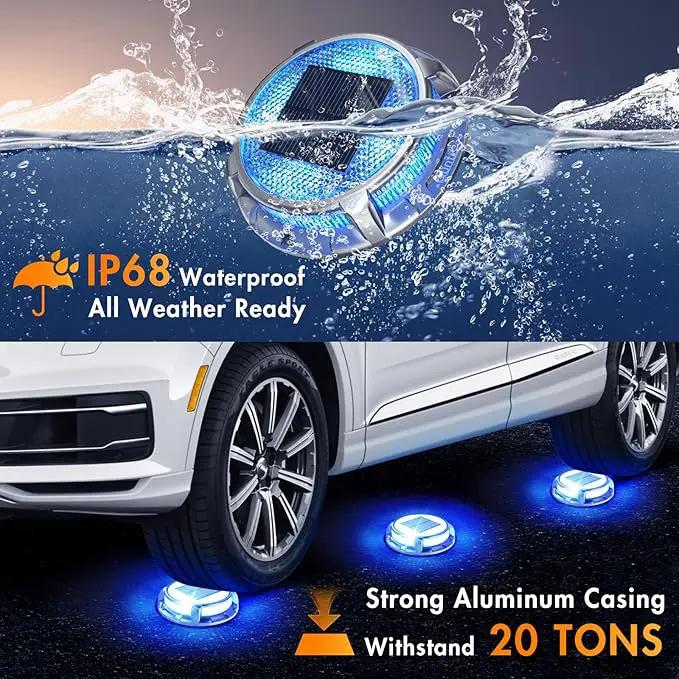 Quntis Solar Deck Lights for Outside, 3 Color Modes Solar Driveway Lights Outdoor IP68 Waterproof, Deck Light for Stair Pathway Walkway Road (Blue/Cool White/Warm White) 8 Pack by GreenHaven Gardens