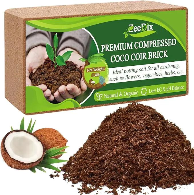 ZeeDix Compressed Coco Coir Brick for Plants, Premium Coconut Coir Bricks Potting Soil Mix, Natural Coconut Husk Coco Peat Brick with Low EC and pH Balance for Gardening Plants Flower Herbs by GreenHaven Gardens