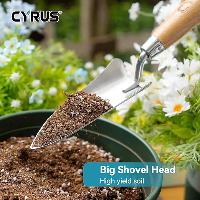 CYRUS 12.4”Garden Shovel,Heavy Duty Small Stainless Steel Garden Trowel with Ash Wood Handle,Suitable for Planting,Measuring,Weeding Multi-Purpose Garden Spade by GreenHaven Gardens