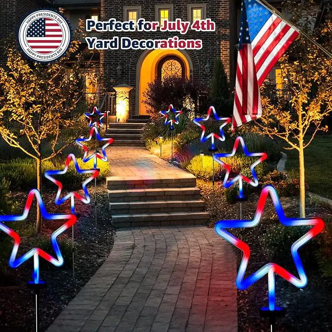 BlcTec 4th of July Decorations, 4PCS Red White and Blue Lights with Stainless Steel Stakes, 4 Big LED Neon Stars Patriotic Lights with Waterproof for Independence Day Garden Yard Lawn Decor, Plug in by GreenHaven Gardens