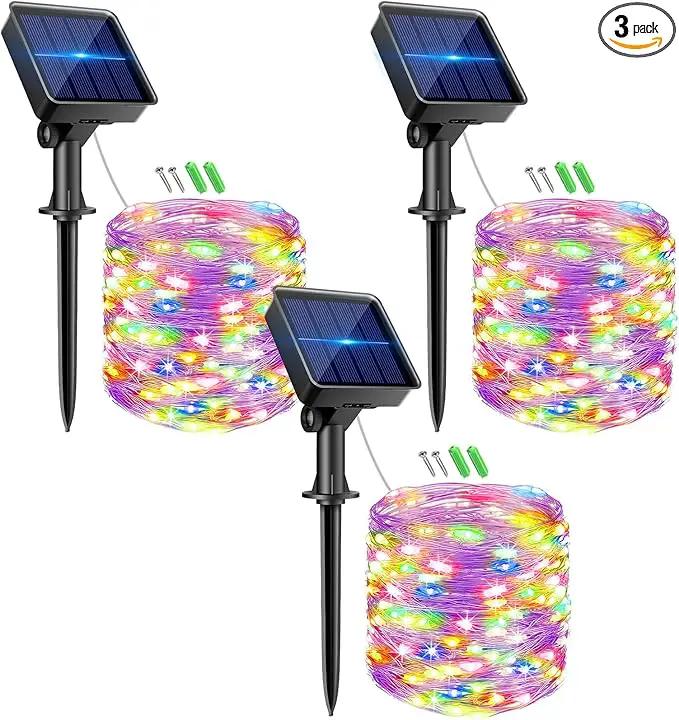 kolpop Solar Fairy Lights Outdoor Waterproof, 3 Pack 32FT 80LED Solar Powered String Light, 8 Modes Copper Wire Solar Twinkle Lighting for Tree Garden Yard Outside Christmas(Multicolor) by GreenHaven Gardens
