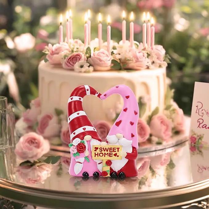 TERESA'S COLLECTIONS Garden Gnomes Outdoor Decor, Resin Heart-Shaped Pink Cute Gnome Couple Valentine Decorations for Home, Garden Decor Love Valentine Gifts for Women, 6.3" by GreenHaven Gardens