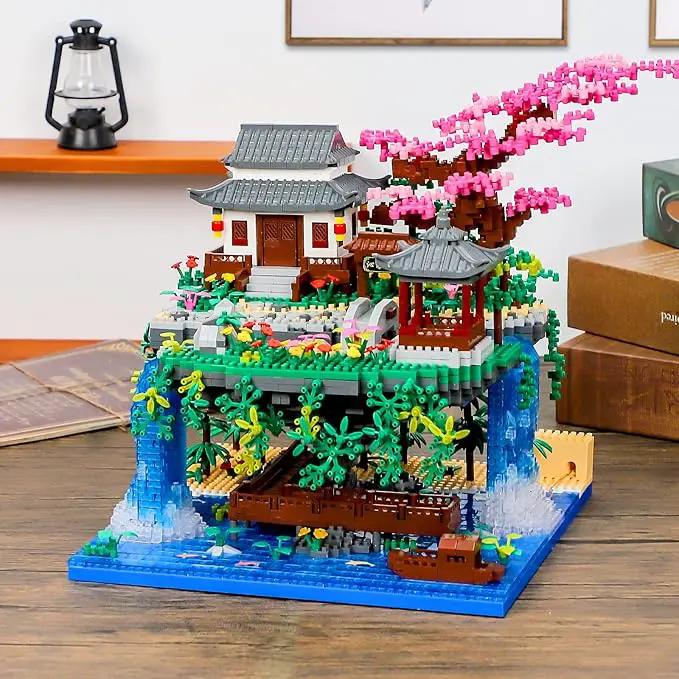 Peach Blossom Pond Micro Mini Building Blocks Set for Adults and Kids, Chinese Architecture Cherry Bonsai Gift Toys with String Lights, Japanese Flowers Tree House Micro Bricks (3320PCS) by GreenHaven Gardens