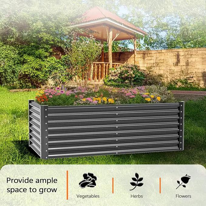 VINGLI Galvanized Raised Garden Beds Outdoor, 6x3x2 Ft, 8x4x2 Ft Lager Metal Planter Raised Beds for Planting Vegetables Flowers Herb (6 * 3 * 2（Square）) by GreenHaven Gardens