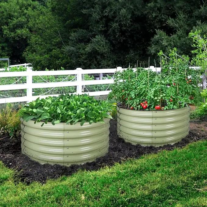 Olle 17" Tall 42" Round Raised Garden Bed Metal Raised Beds for Gardening, Large Planter Box Round Raised Garden Beds Outdoor for Vegetables, Sage Green by GreenHaven Gardens