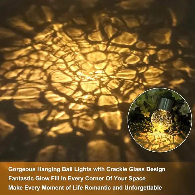 12Pack Hanging Outdoor Solar Lights - Decorative Cracked Glass LED Ball Lights Waterproof Tree Solar Powered Globe Lights with Handle for Garden Yard Patio Fence Christmas Decoration, Warm White by GreenHaven Gardens