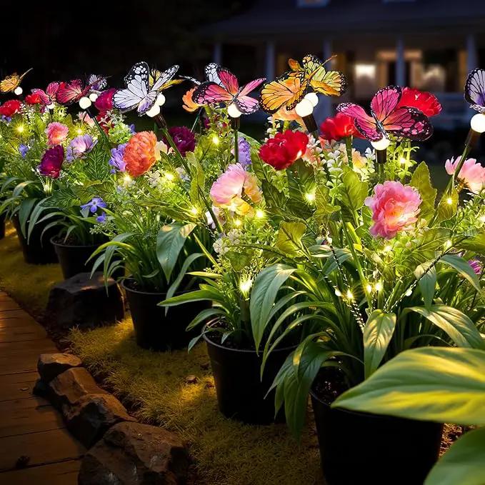 Solar Flowers Lights Outdoor Waterproof, 3 Pack 2 in 1 Solar Butterfly Bouquet for Garden Decor, LED Warm Lighting Garden Lights Outdoor for Pathway Yard Patio Decoration by GreenHaven Gardens