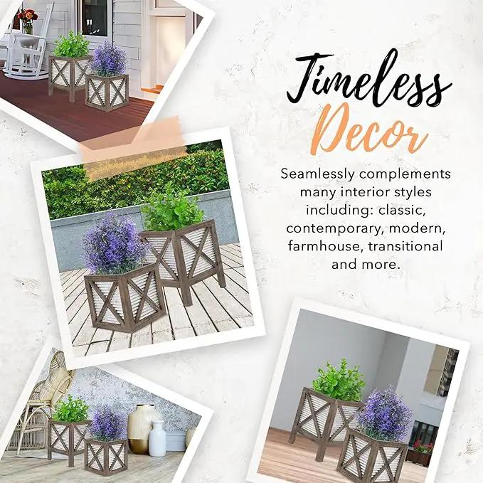 Autumn Alley Farmhouse Front Porch Planters Set of 2 Stand with Galvanized Corrugated Metal Planters for Outdoors/Indoors - Rustic Wood Square Planters Box on Legs – Charming Farmhouse Décor, Brown by GreenHaven Gardens
