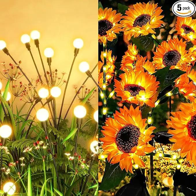 Flumy 2 Pack Solar Firefly Lights + 3 Pack Sunflowers Lights for Yard, Patio, Pathway, Lawn, Walkway, Camping, Pool by GreenHaven Gardens