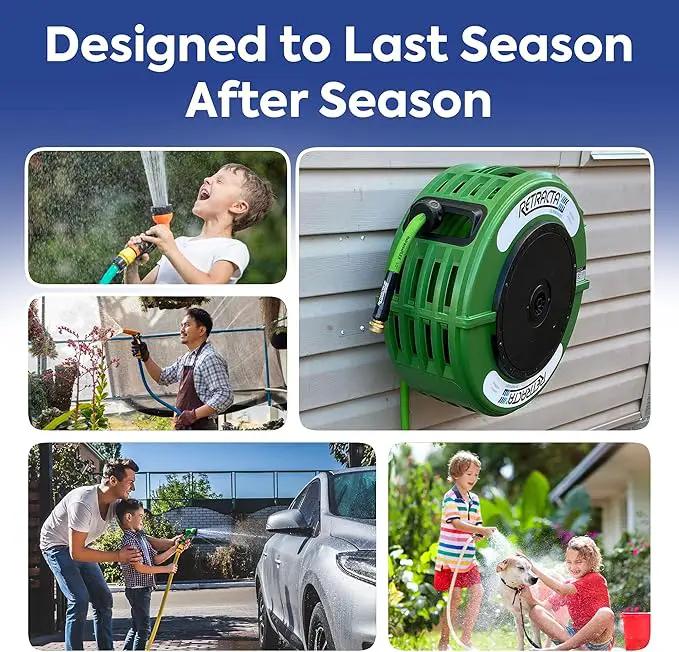 Macnaught Retractable Garden Hose Reel, 82 Ft Water Hose Reel Heavy Duty Retractable Hose with Metal 180° Swivel Rotation Bracket for Wall Mount - Green by GreenHaven Gardens