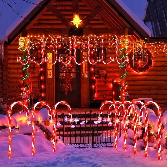 PINPON Christmas Solar Candy Cane Lights 10 Pack, 21" Pathway Markers Walkway Lights with Star, 8 Modes & 3 Timings Xmas Decorations for Outdoor Pathway Garden Yard Patio by GreenHaven Gardens