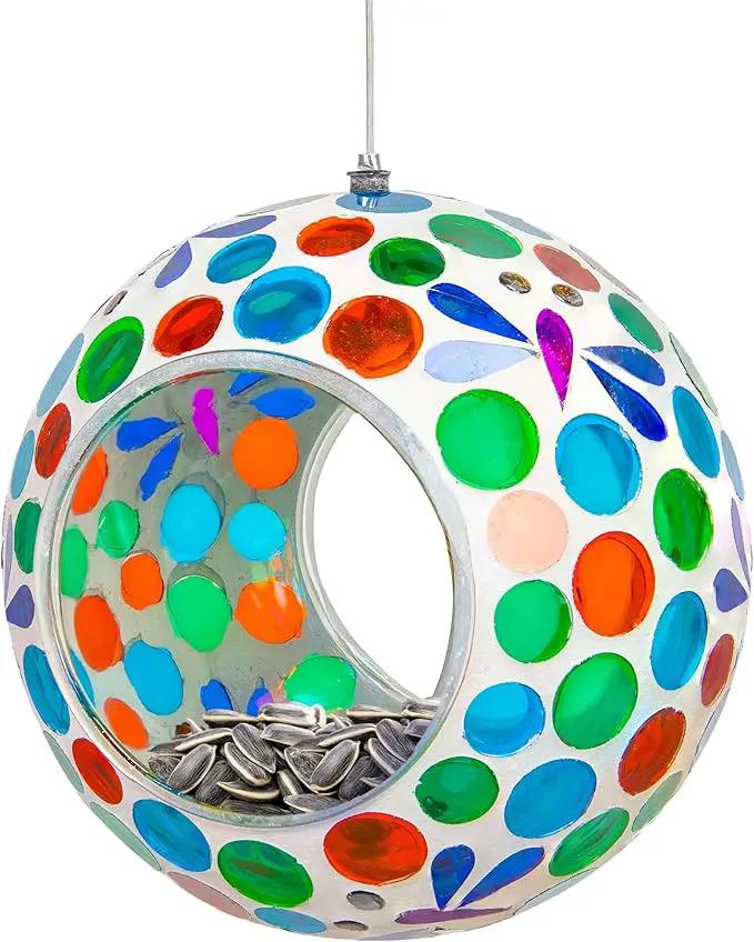Sunnydaze 6-Inch Glass Mosaic Hanging Bird Feeder for Outdoors - Fly-Through Wild Bird Feeder - Dragonfly Dreams by GreenHaven Gardens