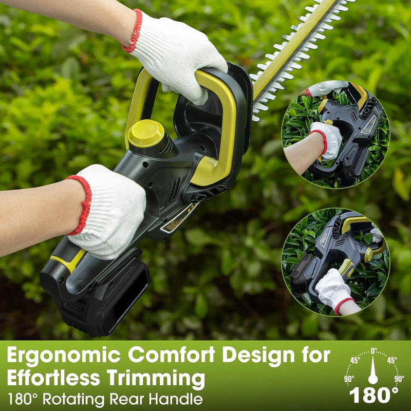 Hedge Trimmer for Dewalt 20V Battery, Cordless Hedge Trimmer with 22'' Dual-Action Blade, 1600RPM, 3/5'' Cutting Width, Rotatable Handle & Dual-Switch Design (Battery Not Included) (Green) by GreenHaven Gardens