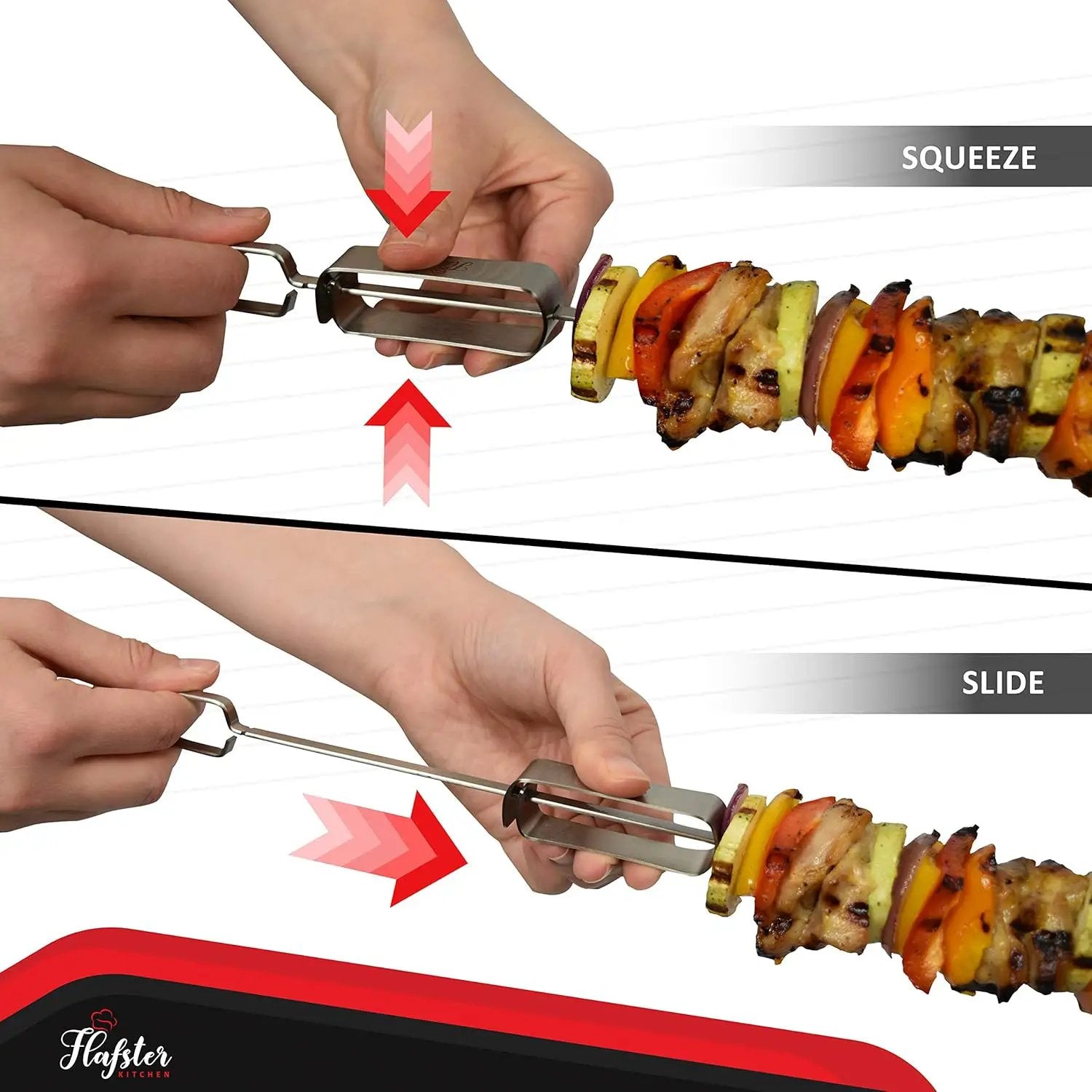 "FLAFSTER KITCHEN BBQ Skewers for Grilling - 16" Stainless Steel Flat Kebab Sticks with Push Bar, Reusable Metal Shish Kabob Skewers, Set of 6" by GreenHaven Gardens