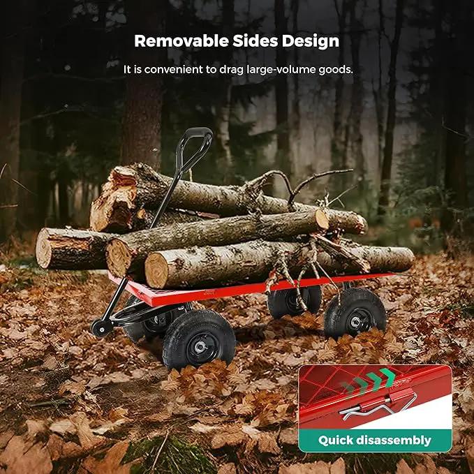 SUNNYFEEL 900 Lbs Capacity Heavy Duty Mesh Steel Garden Cart,Folding Utility Wagon with Removable Sides,10 Inch Flat Free Tires, Red by GreenHaven Gardens