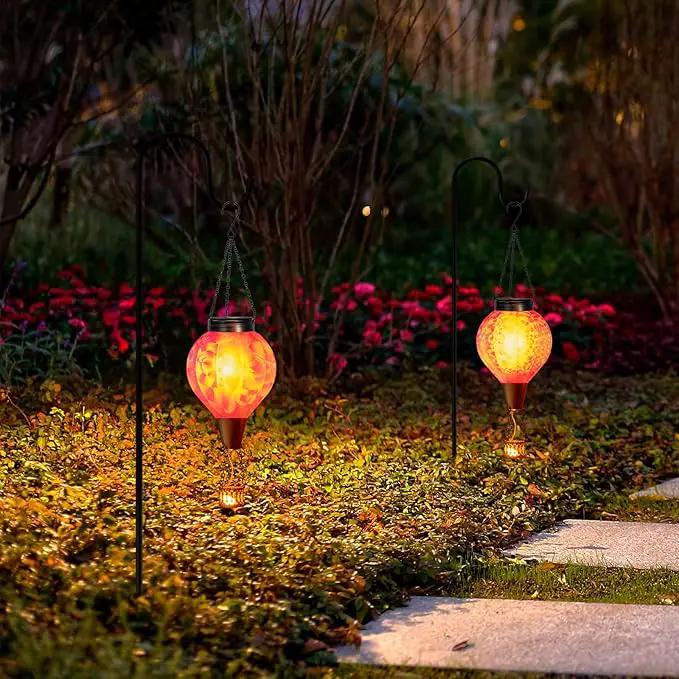 2PC Hot Air Balloon Solar Lantern with Flame, Pink Glass Balloon Lantern Lights Outdoor Waterproof, Hanging Solar Lights for Outside Garden Yard Patio Tree Porch Gift for Women Lovers Mom by GreenHaven Gardens