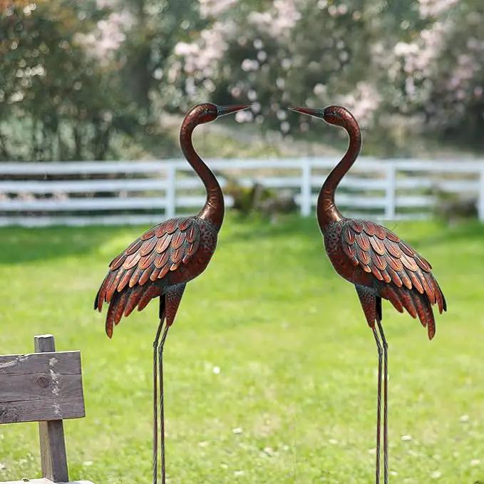 chisheen Outdoor Garden Crane Statues and Sculptures Metal Yard Art Statue for Garden Decoration Large Size (2) by GreenHaven Gardens