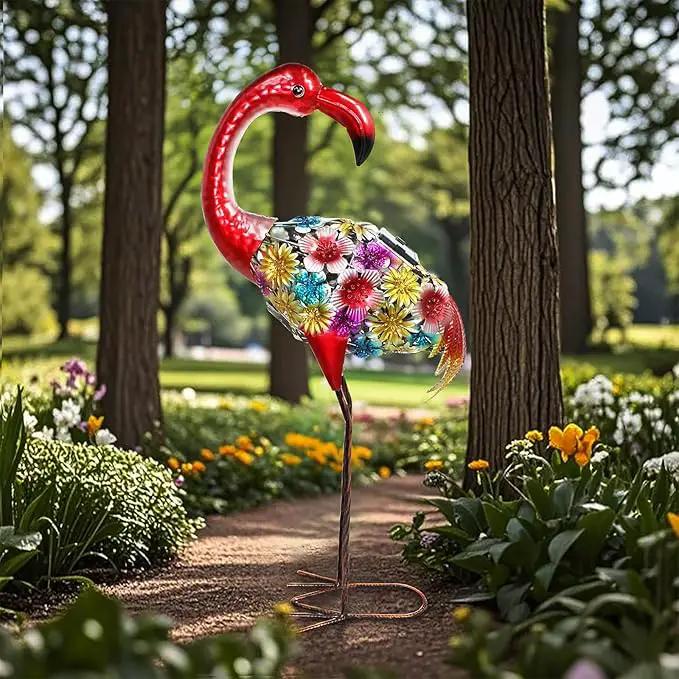 Solar Outdoor Garden Lights,25.3 Inch Height Metal Flamingo Sculptures Garden Statues,Mothers Day Ideal Gifts, Waterproof Path Lights Lawn Stake Ornaments for Patio Pathway Lawn Porch Yard Decoration by GreenHaven Gardens