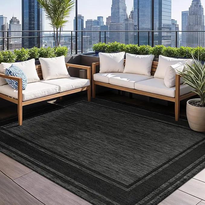 Beverly Rug Large Outdoor Rug 9x12 Modern Bordered Area Rugs for Indoor and Outdoor Patio Deck Porch Garden Waterproof Weather Sun Resistant Washable Outside Carpet (9 x 12 Black) by GreenHaven Gardens