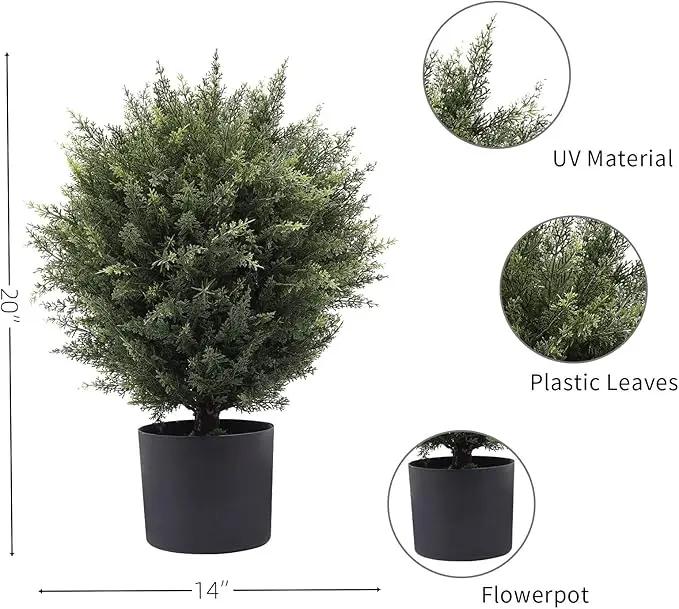 21” Artificial Cedar Outdoor Artificial Shrub Sunlight Resistant Leafy Potted Plant for Indoor Porch of Home and Office Artificial Outdoor Tree 2 Pieces a Set Topiary Trees by GreenHaven Gardens