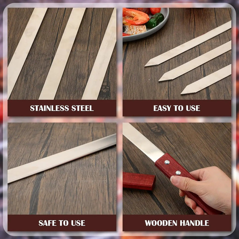 Zhehao 16 Pcs Heavy Duty Kabob Skewers 1 Inch Wide 2 mm Thin Kabob BBQ Stainless Steel Metal Skewers for Grilling with Wooden Handles, Silver(23 Inch Long) by GreenHaven Gardens