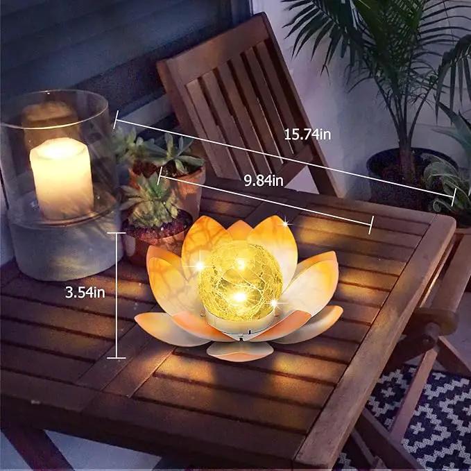 Huaxu Solar Lights Outdoor Garden Decoration Crackle Globe Glass Waterproof LED Metal Peach Lotus Flowers Gift for Mom,Women,Patio,Lawn,Walkway,Tabletop,Ground by GreenHaven Gardens