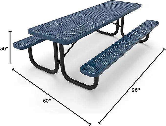 Coated Outdoor Furniture Heavy-Duty Portable Outdoor Picnic Table, Thermoplastic Coated Punched Steel Commercial-Grade Patio Dining Furniture Made in America (8ft Rectangular, Light Blue) by GreenHaven Gardens