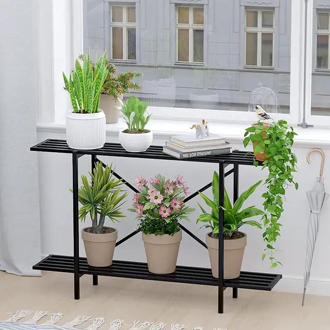 Zhongma 2 Tier Metal Sturdy Heavy Plant Stand, Narrow Plant Stand Indoor and Outdoor, L45.67 x W10.3 x H27.5 inch, 440 LBS Capacity & Heavy Duty Construction. … by GreenHaven Gardens
