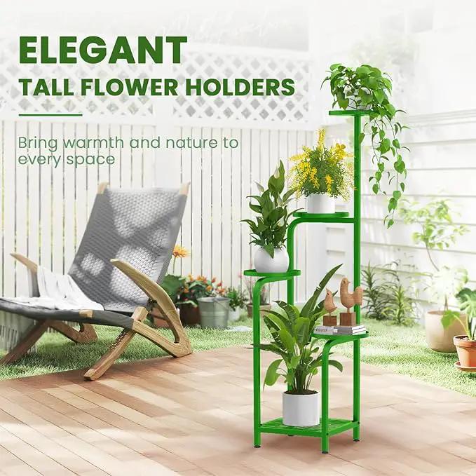 TOSKING 5 Tier Tall Plant Stand Indoor Outdoor, Heavy Duty Corner Shelf for Plants & Decor, Space Saving 3.9FT Metal Flower Pot Stand for Balcony, Garden, Living Room, Patio (Green) by GreenHaven Gardens