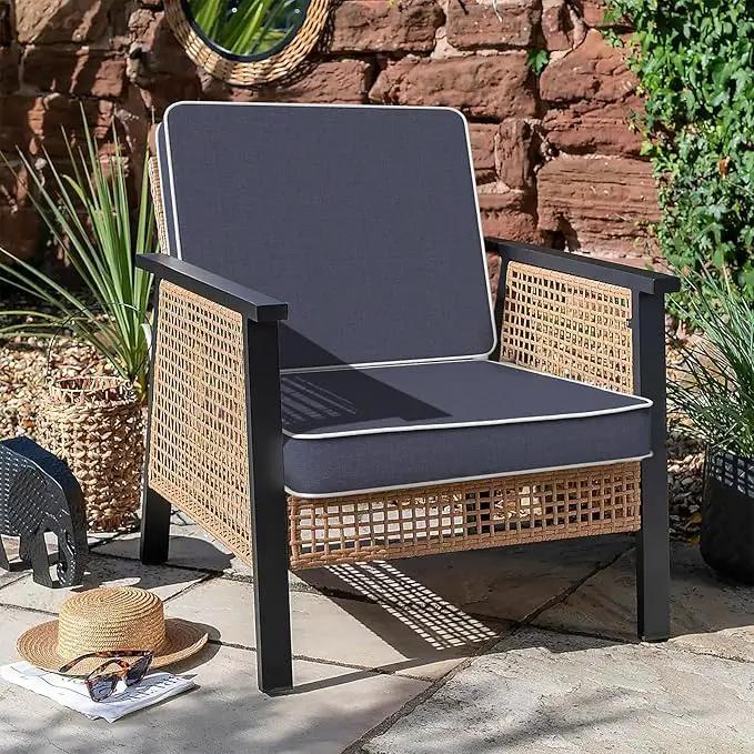 LVTXIII Patio Chair Cushions 22"x22"x3", Water-Repellent Outdoor Seat Cushions for Patio Furniture, Square Chair Pads with Ties for Home Garden Decoration, Set of 2, Textured Navy by GreenHaven Gardens