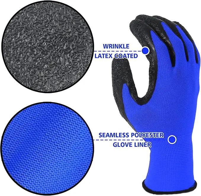 Evridwear Crinkle Latex Rubber Hand Coated Safety Work Gloves for Men Women General Multi Use Construction Warehouse Gardening Assembly Landscaping (L-Size) Blue 120 Pairs Pack by GreenHaven Gardens