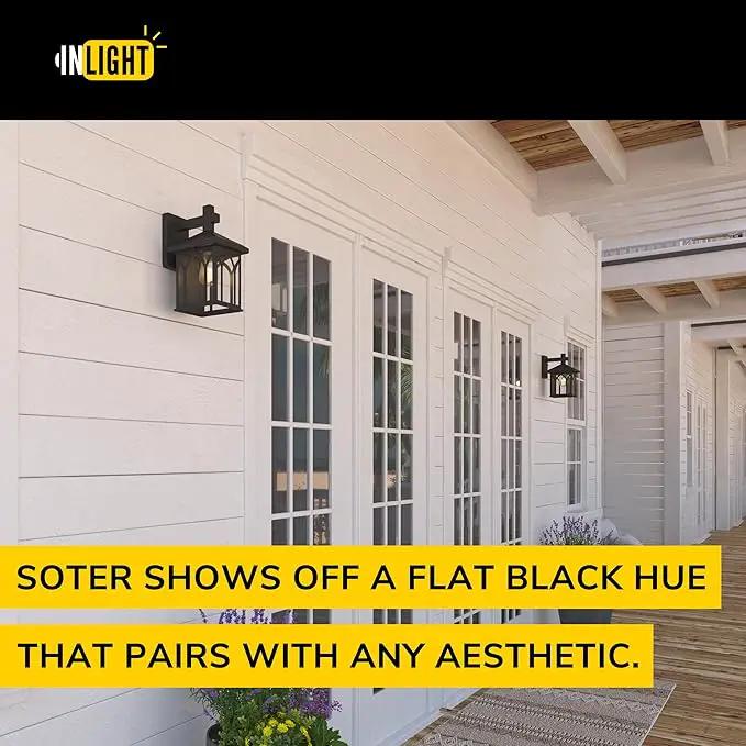 Inlight 11 4/5" High Black Finish and Seeded Glass Outdoor Wall Lantern (Set of 2), Bulb Not Included, IN-0603-1-BK by GreenHaven Gardens