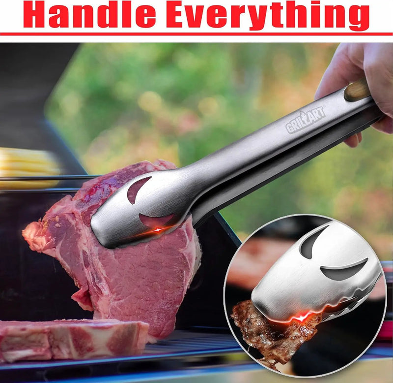GRILLART BBQ Tools Grill Tools Set -18Inch Grilling Tools BBQ Set - Grill Accessories w/BBQ Tongs, Spatula, Fork, Brush- Stainless Grill Kit Grilling Set - Gift Ideas BBQ Accessories Gifts for Men Dad by GreenHaven Gardens