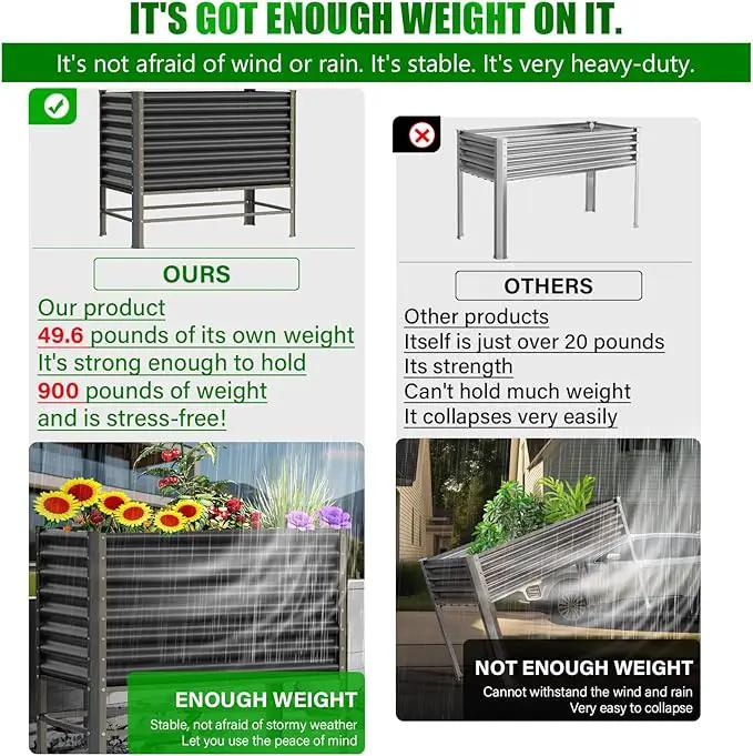 Doniks Raised Garden Bed with Legs, 48×24×37in Large Outdoor Metal Galvanized Garden Planting Box,900lb Capacity for Vegetables Lawn Green Flowers, Fruits, Terrace by GreenHaven Gardens