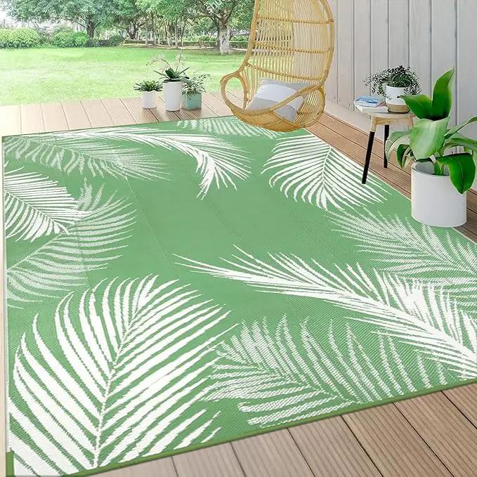 Pauwer Waterproof Outdoor Rug 6x9, Reversible Plastic Straw Patio Camping Rug, Indoor Outdoor RV Mat Carpet for Deck, Camper, Porch, Balcony, Backyard, Picnic, Leaf Green by GreenHaven Gardens