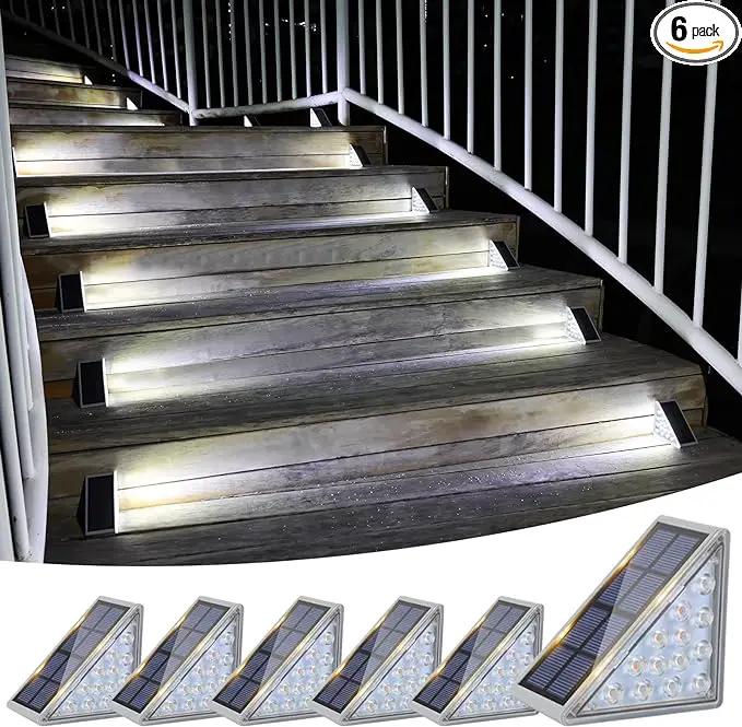 VOLISUN Solar Stair Lights 6 Pack, Solar Step Lights Waterproof IP67, Outdoor Step Light with 13 LEDs, Outdoor Lighting Decor for Yard Stair, Patio, Front Step, Front Porch and Deck(Cool White) by GreenHaven Gardens