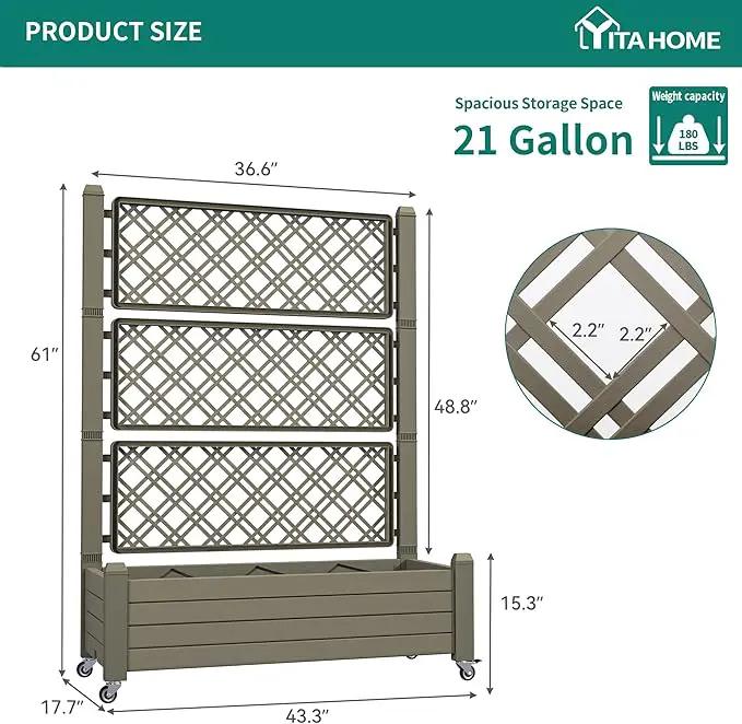 YITAHOME 3.6x1.5x5 FT Planter Box Trellis with Wheels, Large Outdoor Plastic Raised Garden Bed with Drain Plug for Climbing Plants, Light Brown by GreenHaven Gardens